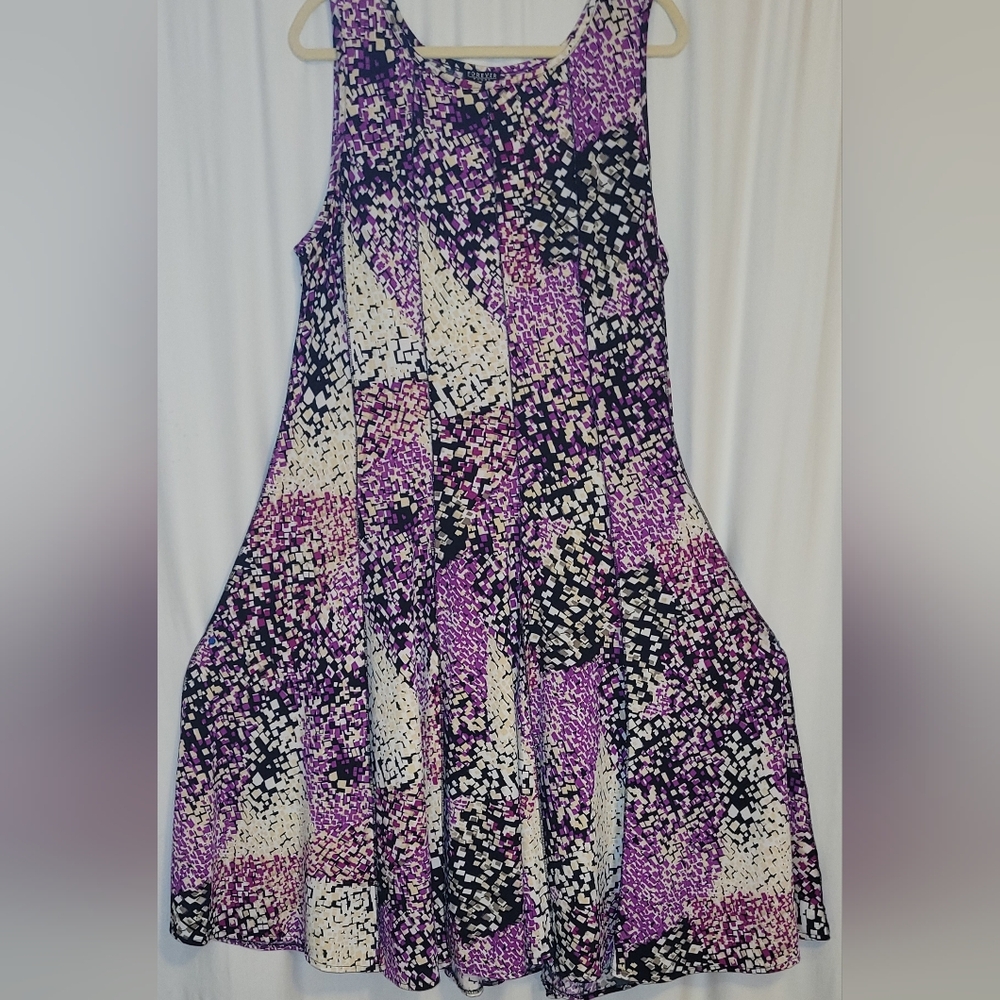 Forever Woman Purple and Cream Midi Dress 3X